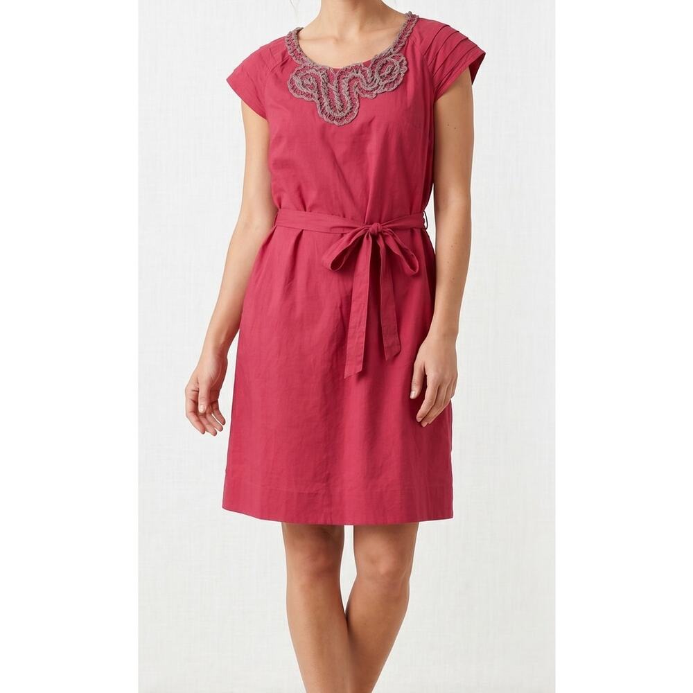 Merona XL Womens Pink 100% Cotton Belted Tie Waist Dress Cap Sleeve